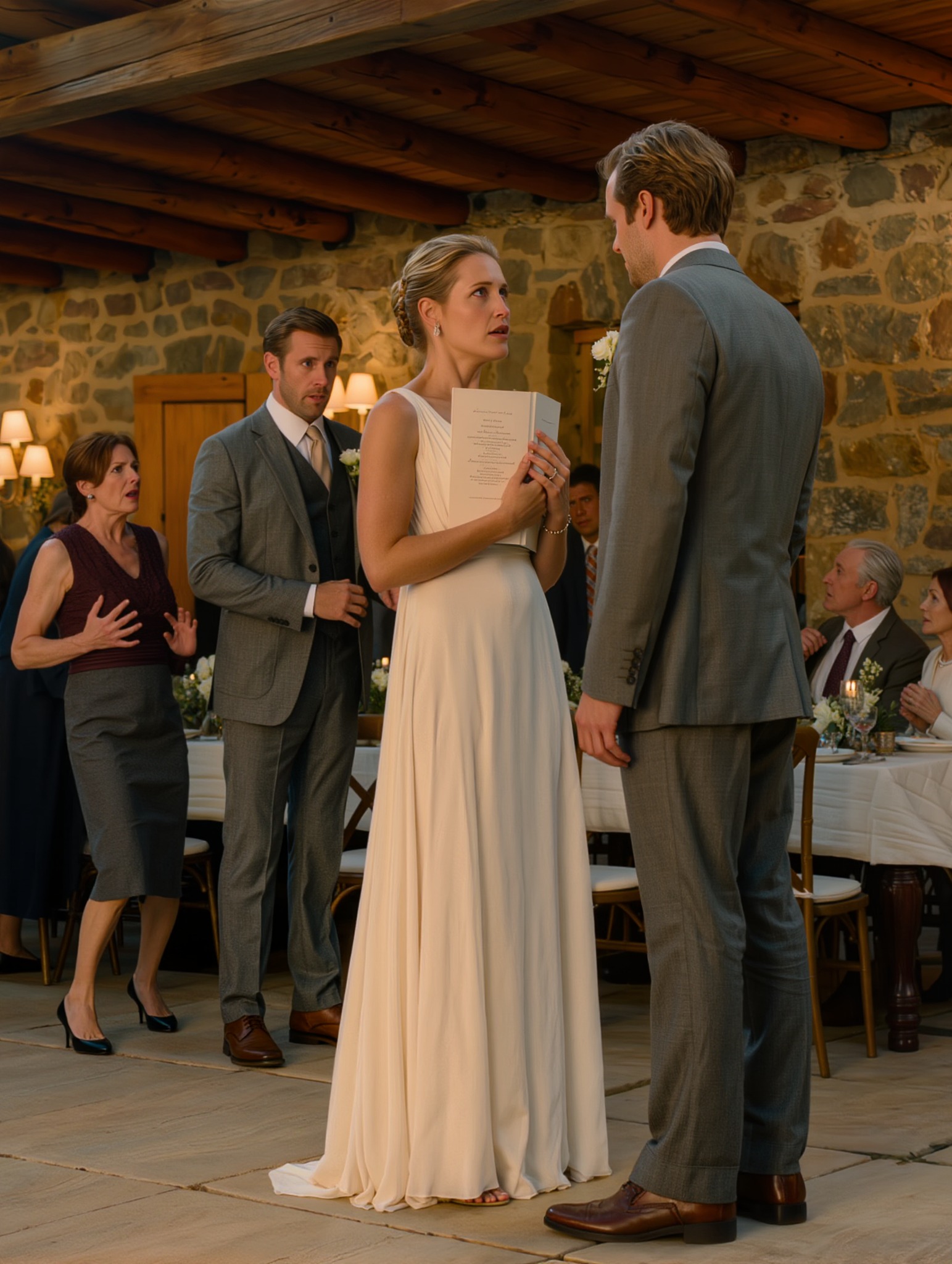 Cinq ans après que ma mère m’ait dit : « Ne rentre pas cette année. Victoria ne veut pas d’histoires », je me tenais là, en robe de mariée de la Napa Valley, voyant arriver mes parents biologiques sans y être invités – juste au moment où le maître de cérémonie levait le micro pour présenter les parents de la mariée. Ils pensaient que le sang leur donnait encore une place à ma table. Ils n’avaient aucune idée du nom inscrit sur le programme de mariage que je tenais à la main.