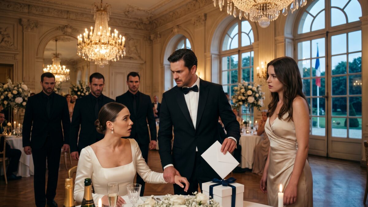Le jour de mon mariage, ma sœur m’a offert un coffret cadeau. Mon mari l’a regardé et a dit : « Ne l’ouvre pas encore. » « Qu’est-ce qui ne va pas ? » ai-je demandé. Il a fixé ma sœur du regard, d’une voix basse et calme : « Tu as apporté quelque chose que tu n’aurais pas dû avoir chez nous. » Ses amis proches se sont levés lentement. Le sourire narquois de ma sœur…