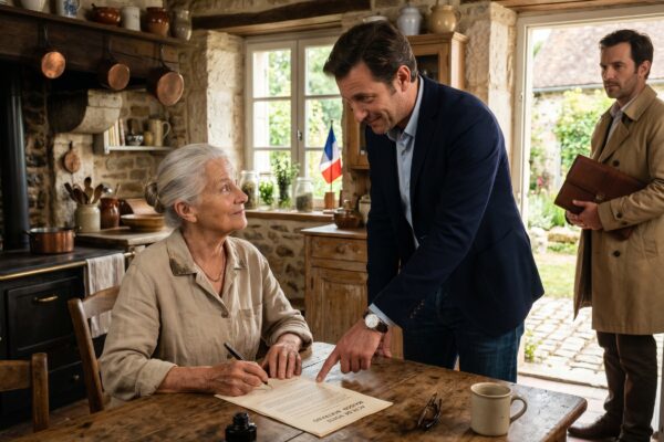 Mon fils a emmené un acheteur directement dans le jardin et lui a dit, d’un ton calme, comme si la vente était déjà conclue : « Je vends cette maison. Maman, va faire tes valises. Meadowbrook a une place pour toi. » Je me suis tout de même assise à la table de la cuisine et j’ai signé proprement ; il s’est détendu trop vite, ignorant qu’il y avait quelque chose dans cette pile de papiers dont il aurait dû se renseigner depuis longtemps.